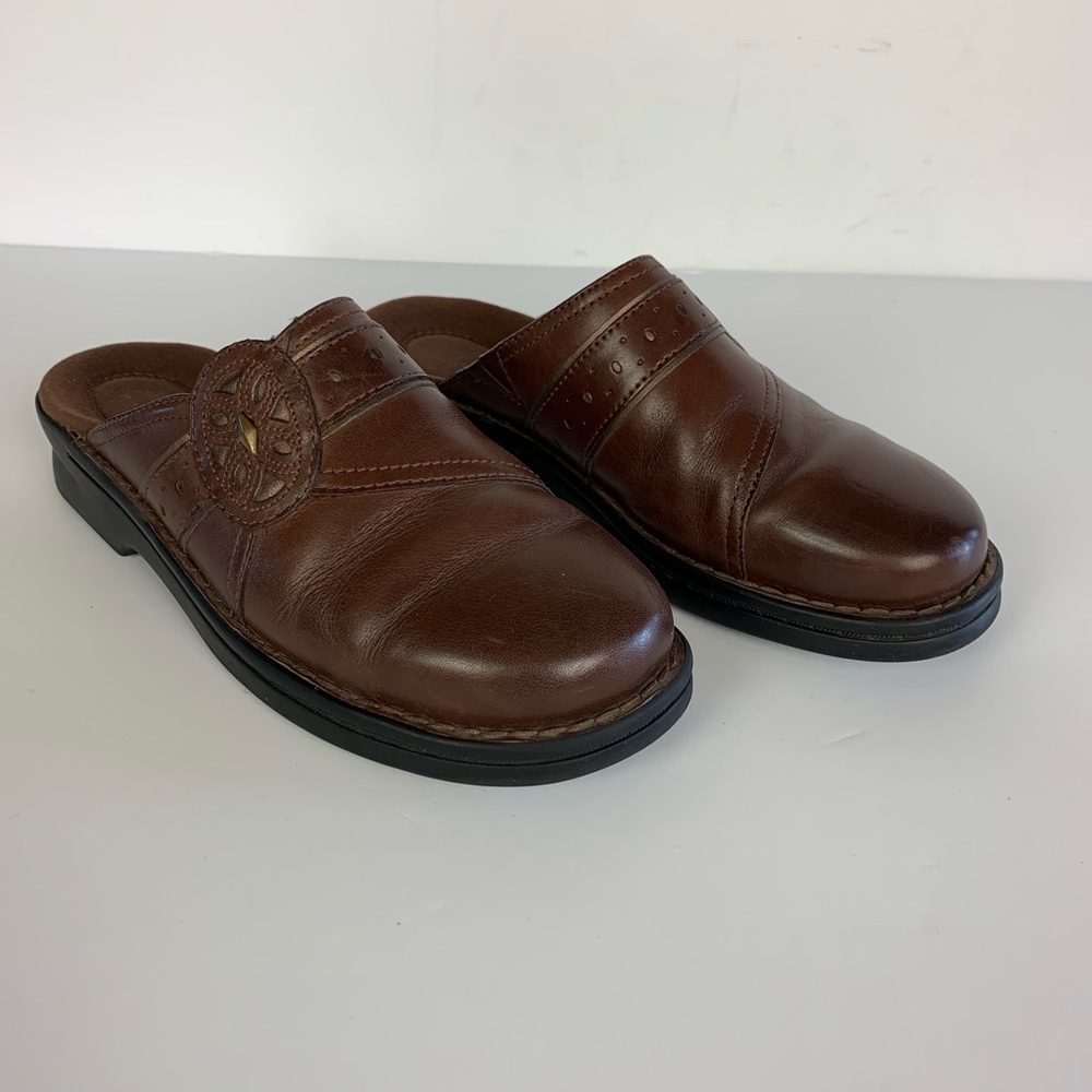 Clark’s Mules 8 Brown Leather Clogs Slip On 39348